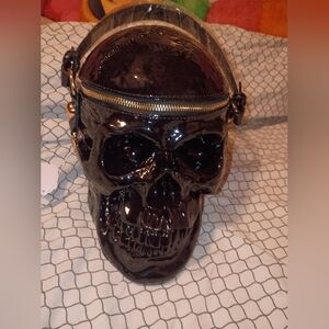 Skull Head Purse,Blk Patent Leather,NWT!crossbody or hand bag Goth Punk Biker